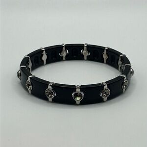 Lia Sophia Black Panel Crystal Stretch Bracelet Size 6.5
